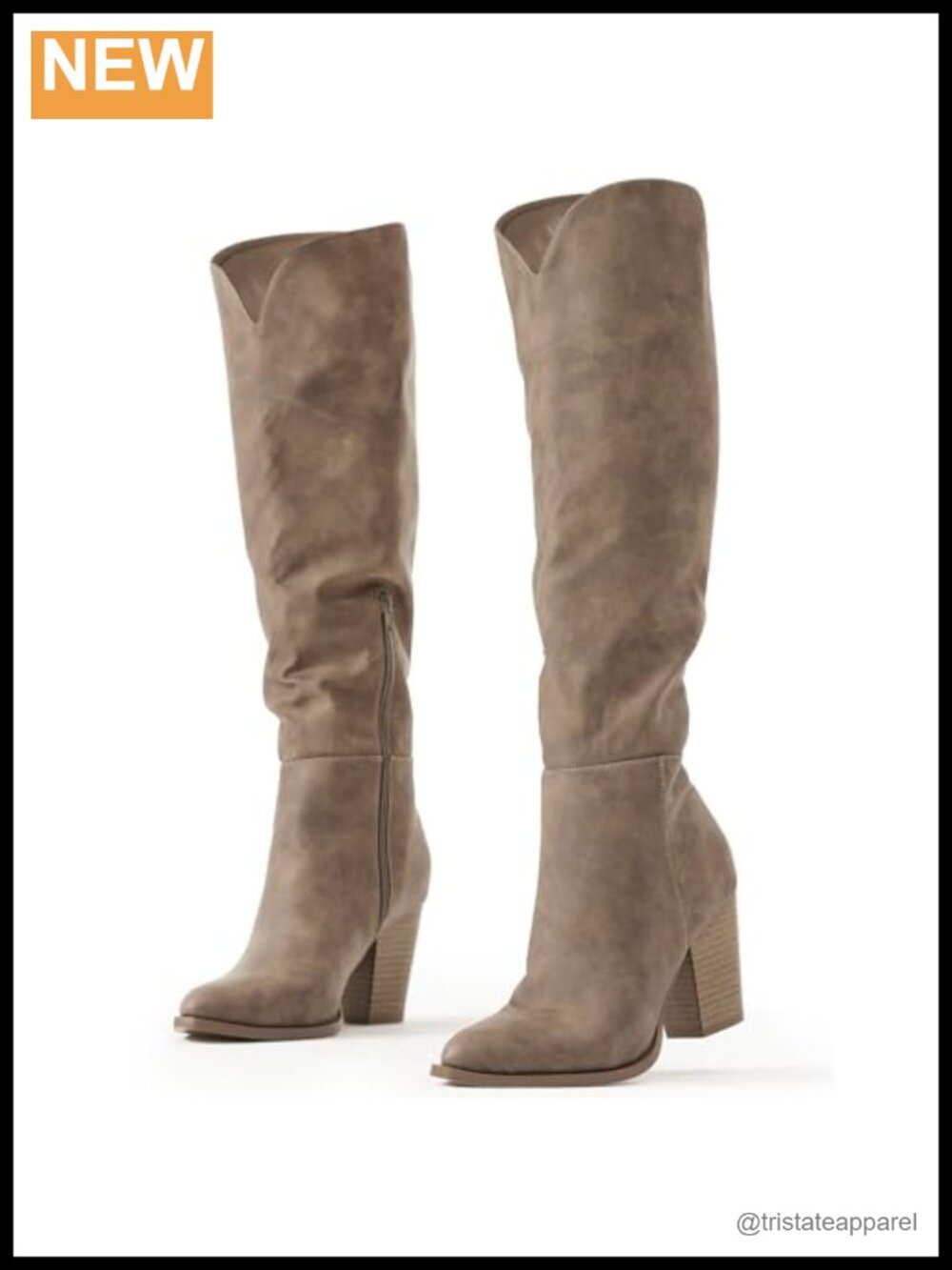 Faux Leather Knee High Western Boots Pointed Toe High Heel Tall Boots